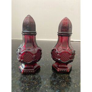 Avon Cape Cod 5" Red Cranberry Glass Salt and Pepper Shakers, 1976